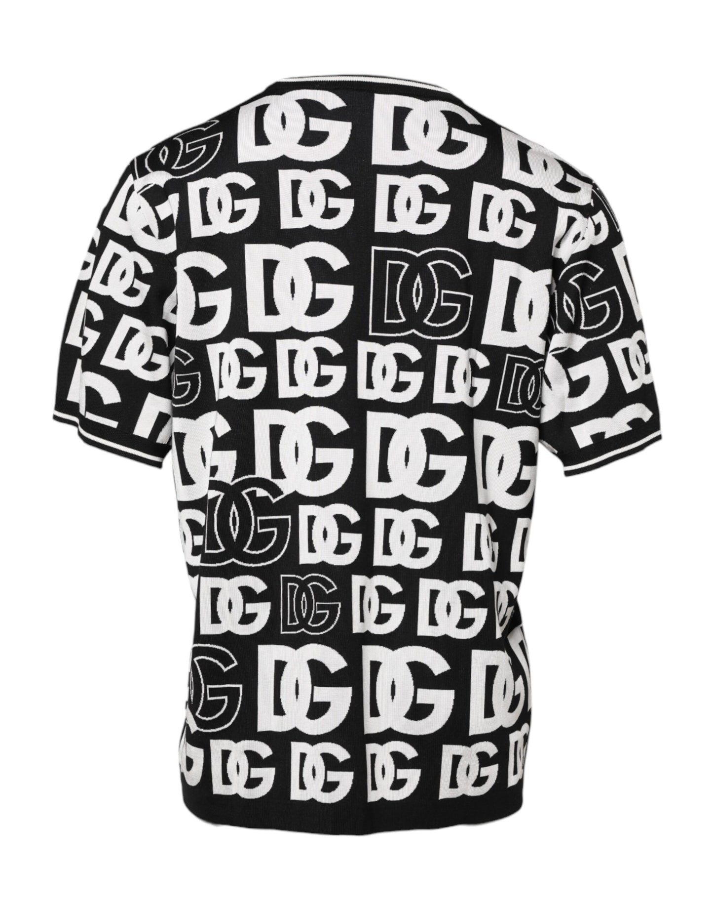 Dolce & Gabbana Black White Silk Knit DG Print T-shirt Dolce & Gabbana