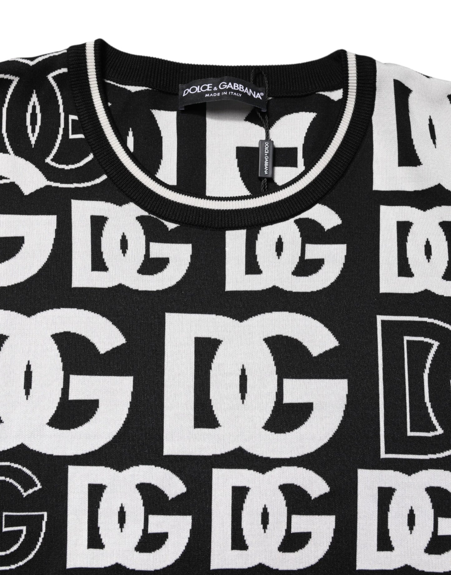 Dolce & Gabbana Black White Silk Knit DG Print T-shirt Dolce & Gabbana