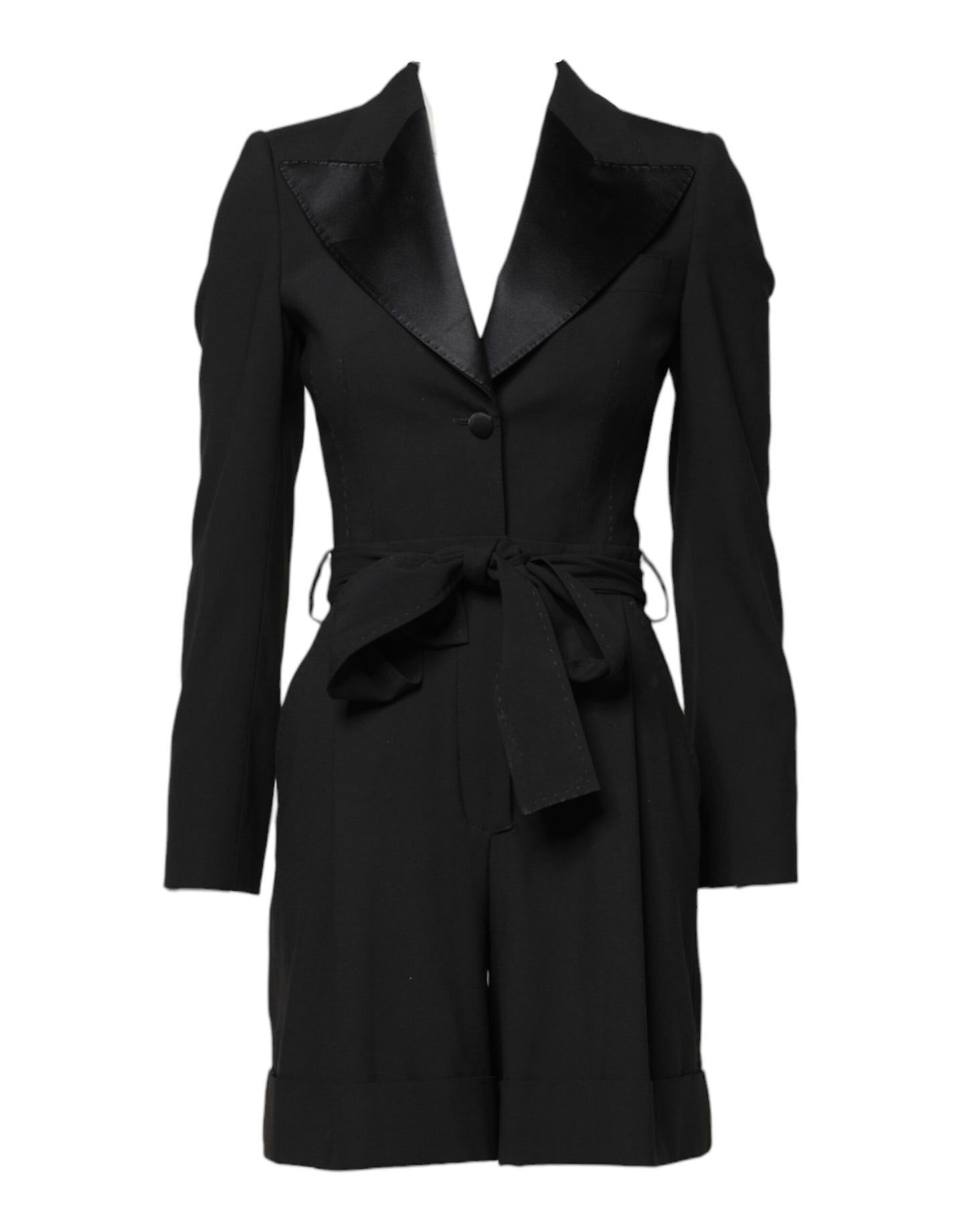 Dolce & Gabbana Black Wool Jumpsuit Dress Women Coat Jacket Dolce & Gabbana