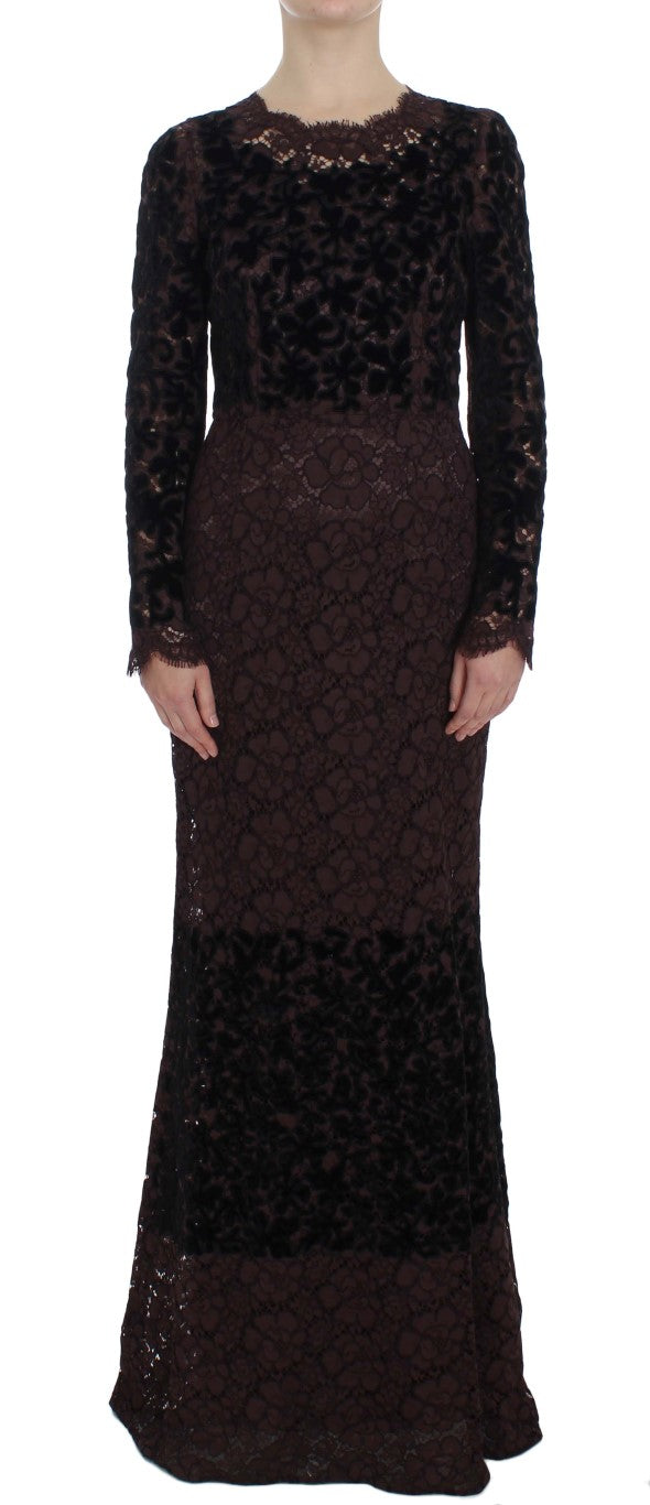 Dolce & Gabbana Purple Floral Lace Ricamo Maxi Dress Dolce & Gabbana