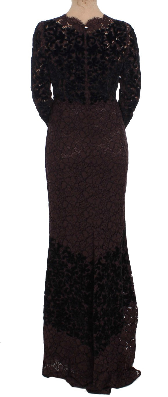 Dolce & Gabbana Purple Floral Lace Ricamo Maxi Dress Dolce & Gabbana