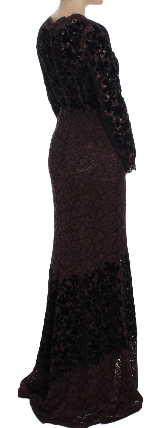 Dolce & Gabbana Purple Floral Lace Ricamo Maxi Dress Dolce & Gabbana