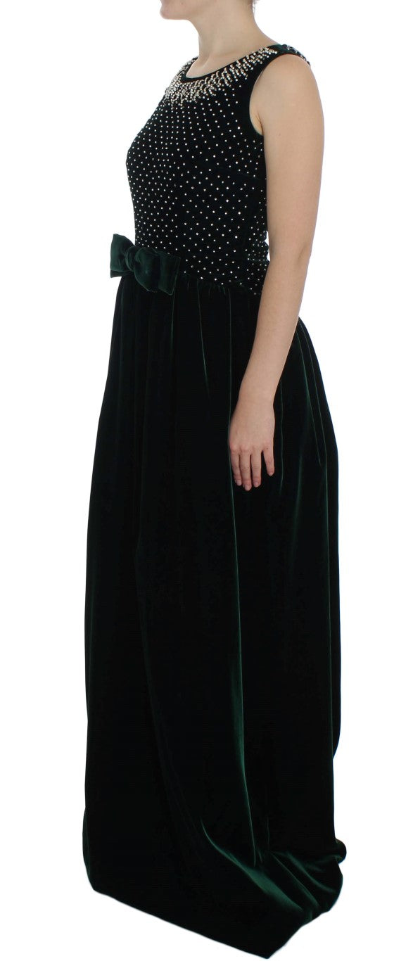 Dolce & Gabbana Green Velvet Crystal Long Maxi Dress Dolce & Gabbana