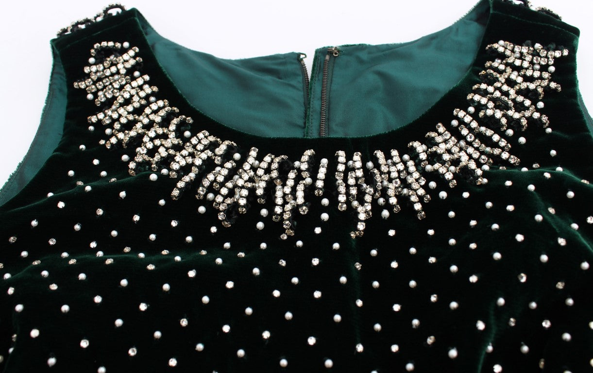 Dolce & Gabbana Green Velvet Crystal Long Maxi Dress Dolce & Gabbana