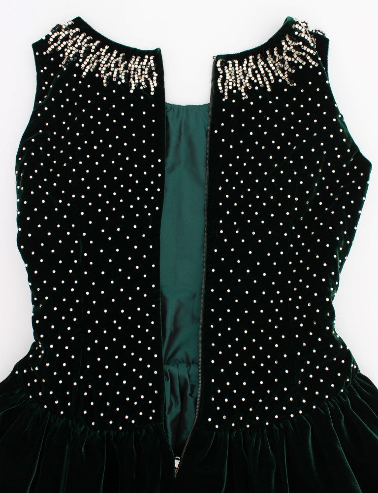Dolce & Gabbana Green Velvet Crystal Long Maxi Dress Dolce & Gabbana