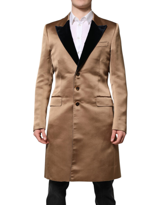 Dolce & Gabbana Brown Silk Single Breasted Trench Coat Jacket Dolce & Gabbana