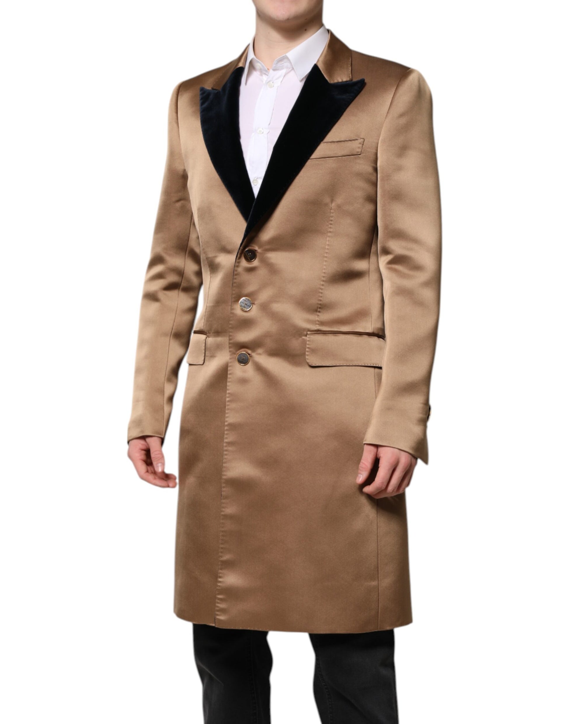 Dolce & Gabbana Brown Silk Single Breasted Trench Coat Jacket Dolce & Gabbana