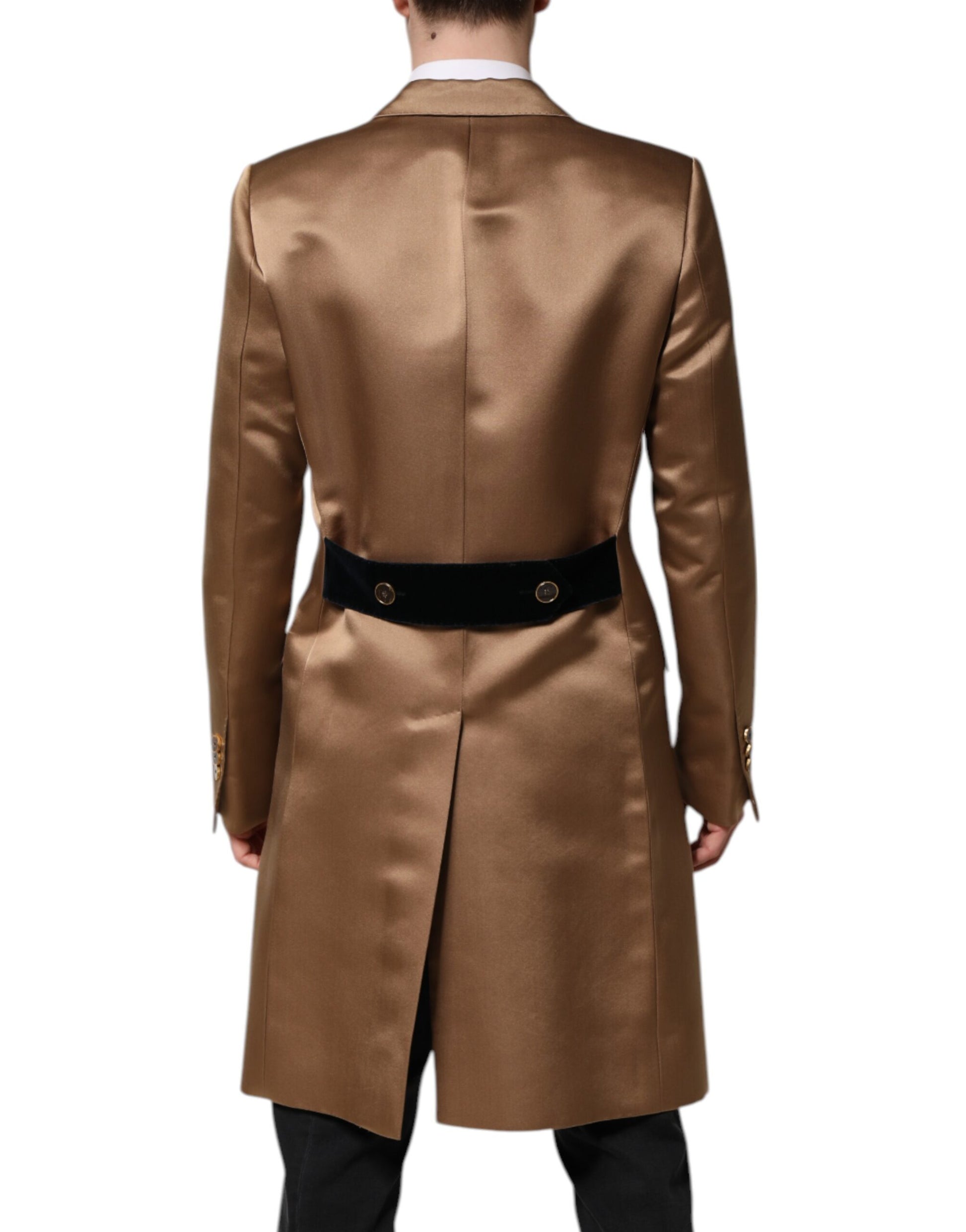 Dolce & Gabbana Brown Silk Single Breasted Trench Coat Jacket Dolce & Gabbana