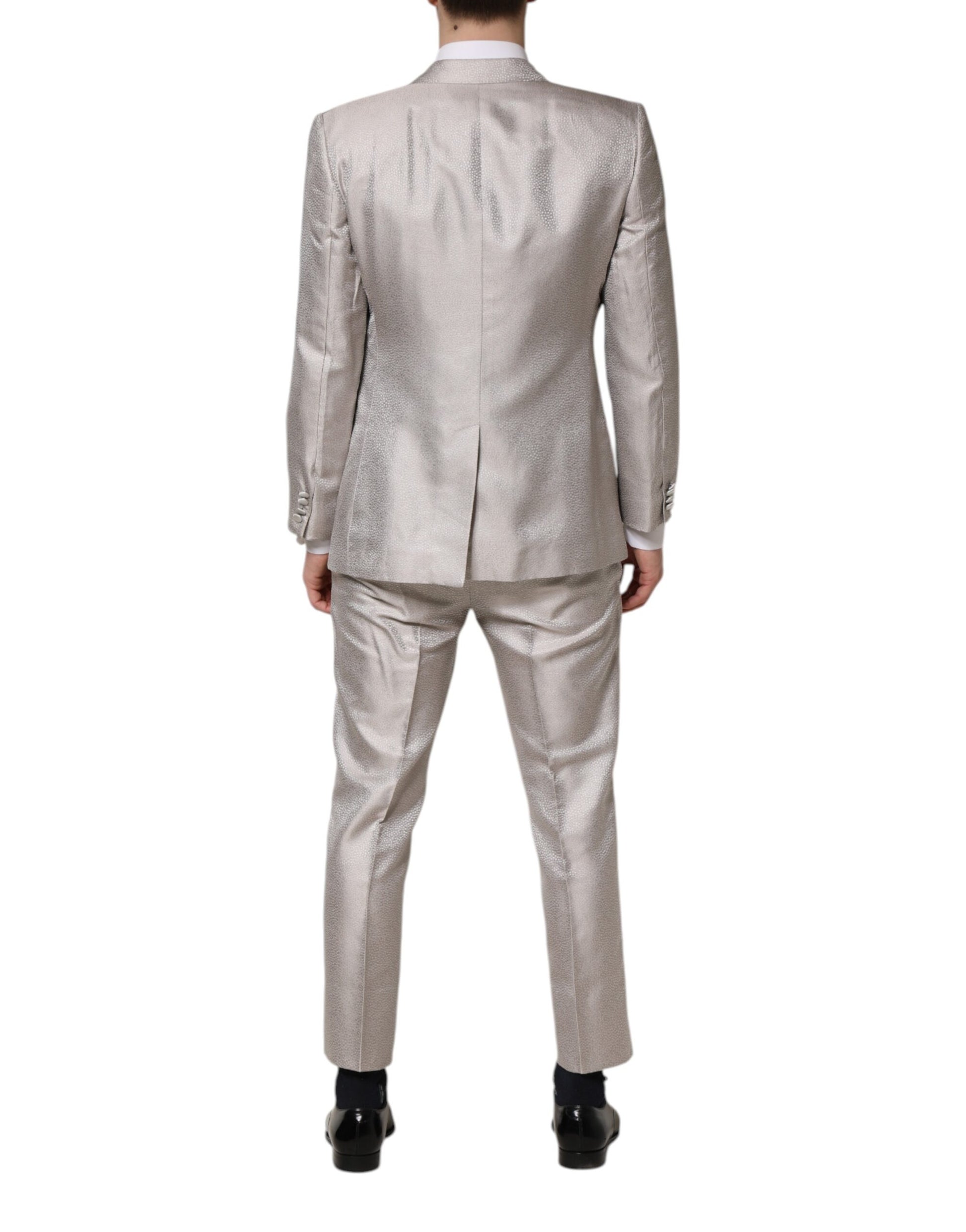 Dolce & Gabbana Light Gray Jacquard Silk Dotted 2 Piece Suit Dolce & Gabbana