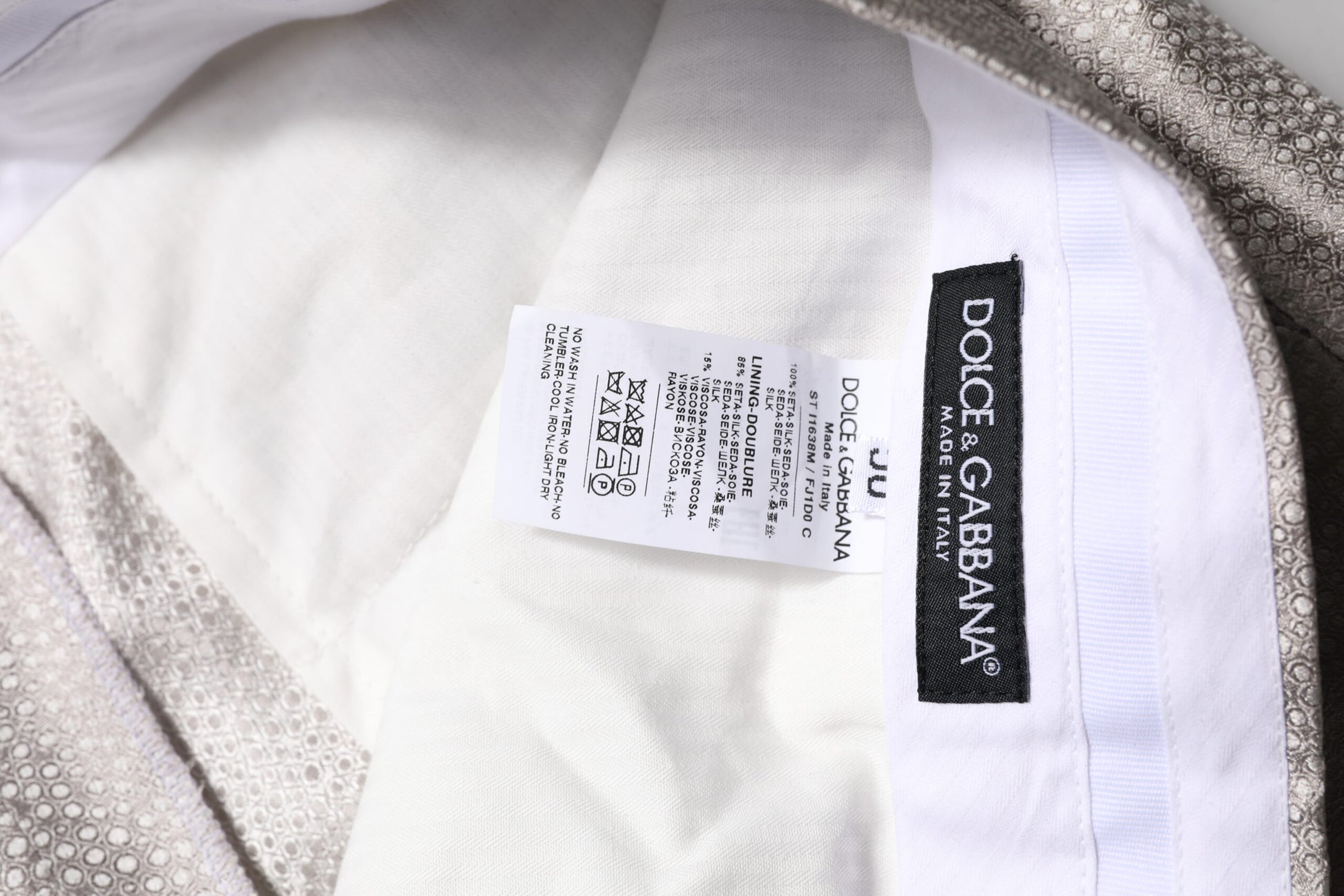 Dolce & Gabbana Light Gray Jacquard Silk Dotted 2 Piece Suit Dolce & Gabbana