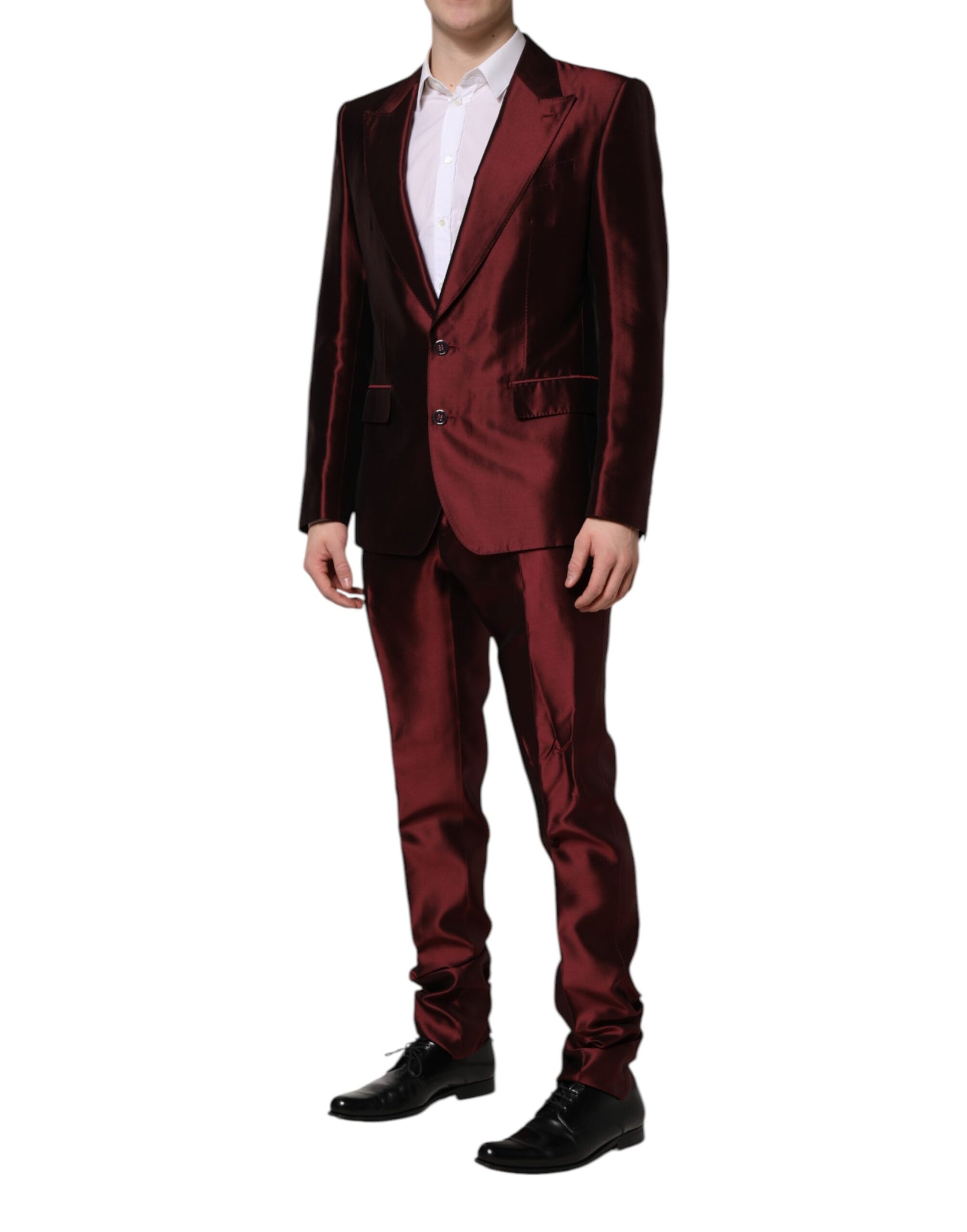Dolce & Gabbana Bordeaux Silk 2 Piece Single Breasted Suit Dolce & Gabbana