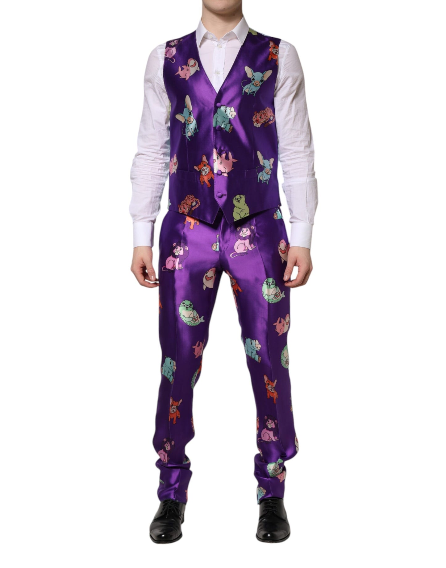 Dolce & Gabbana Purple Silk Animal Print 3 Piece Suit Dolce & Gabbana