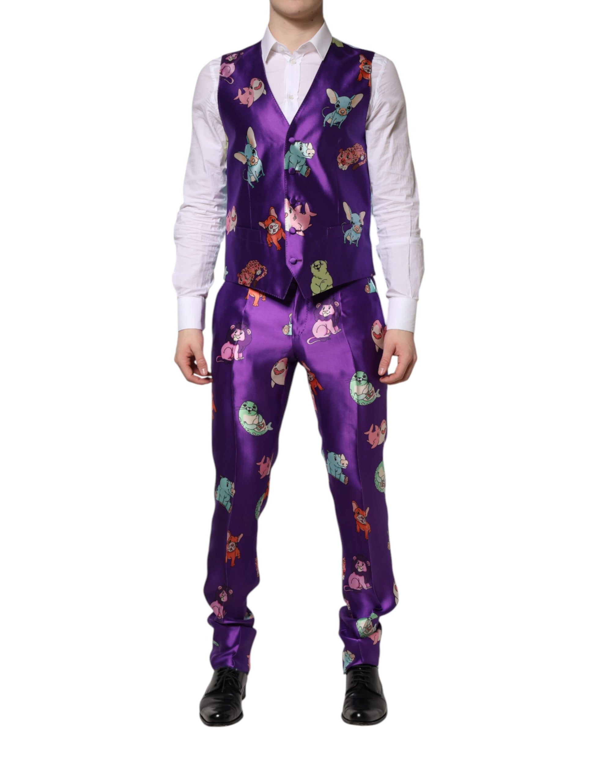 Dolce & Gabbana Purple Silk Animal Print 3 Piece Suit Dolce & Gabbana
