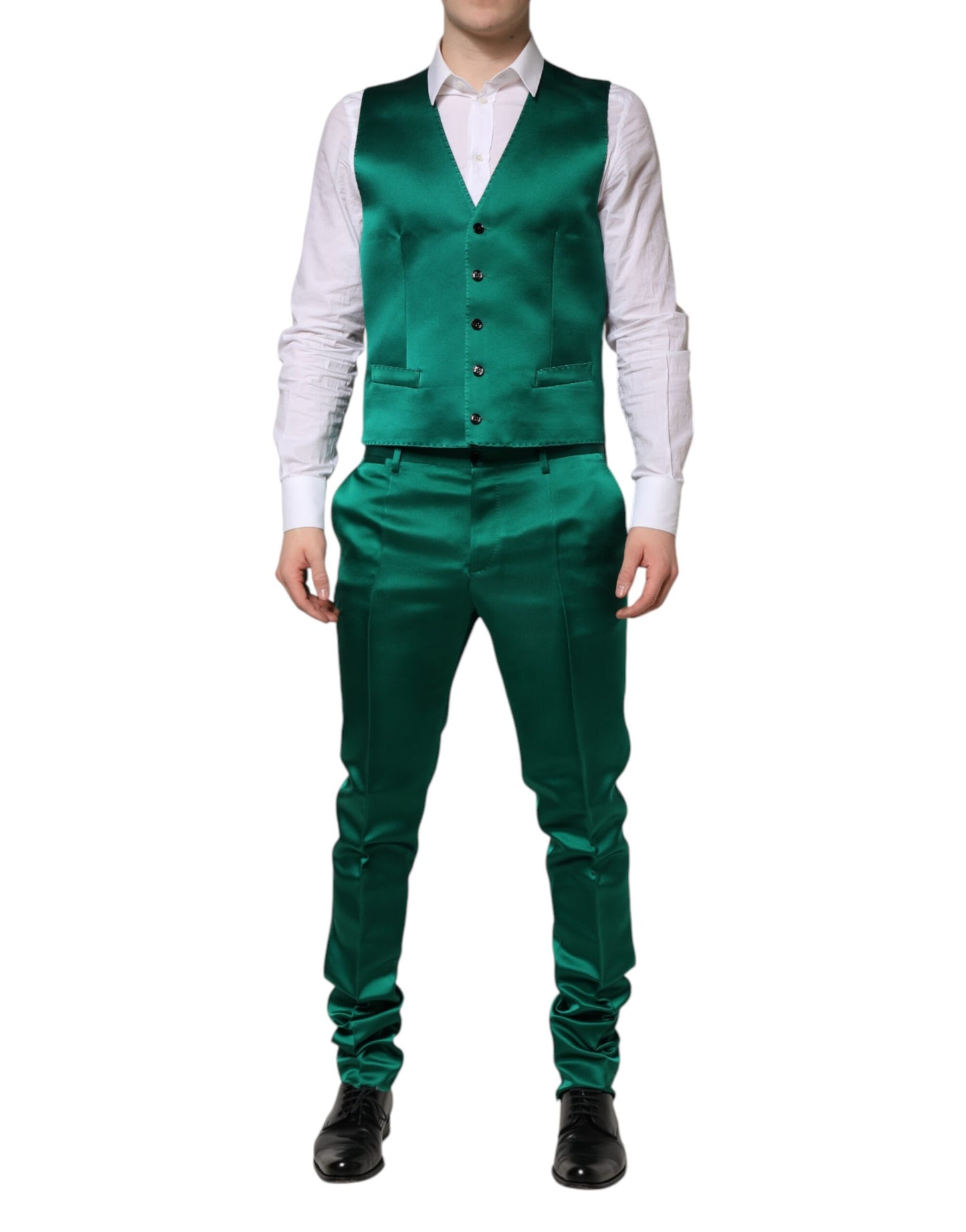 Dolce & Gabbana Green Silk 3 Piece Single Breasted Suit Dolce & Gabbana