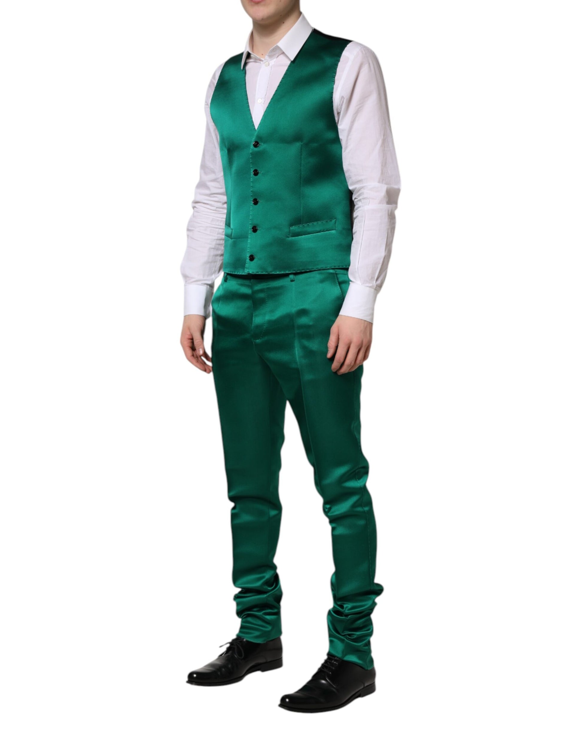 Dolce & Gabbana Green Silk 3 Piece Single Breasted Suit Dolce & Gabbana