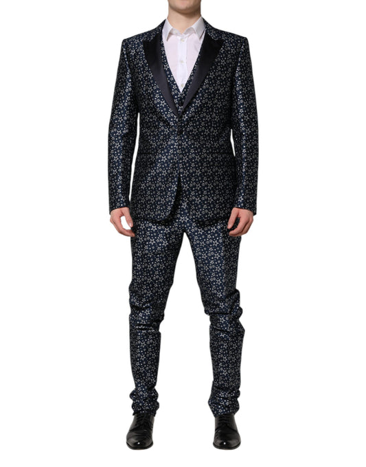 Dolce & Gabbana Blue MARTINI Star Jacquard 3 Piece Suit Dolce & Gabbana