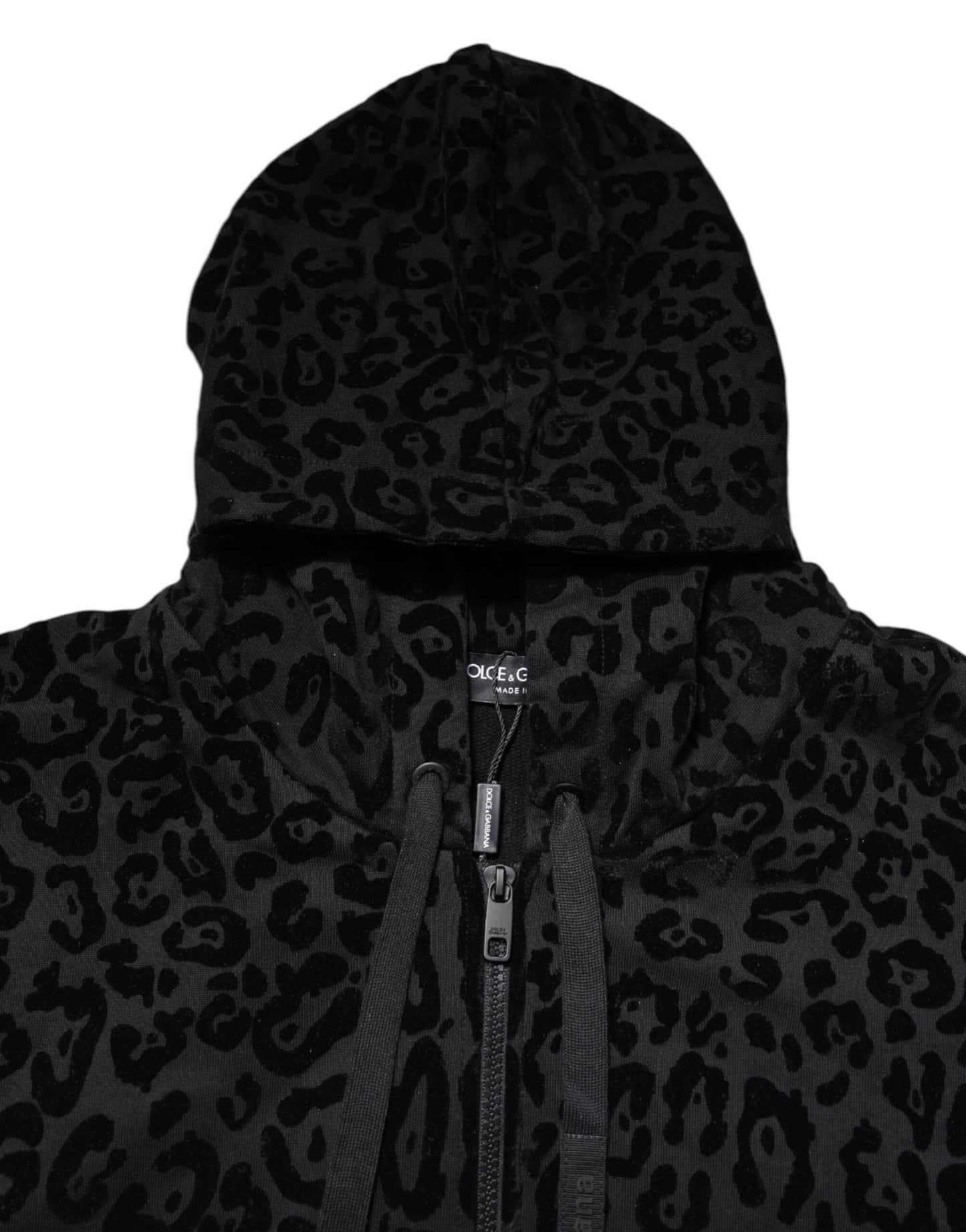 Dolce & Gabbana Black Leopard Full Zip Hooded Sweatshirt Sweater Dolce & Gabbana
