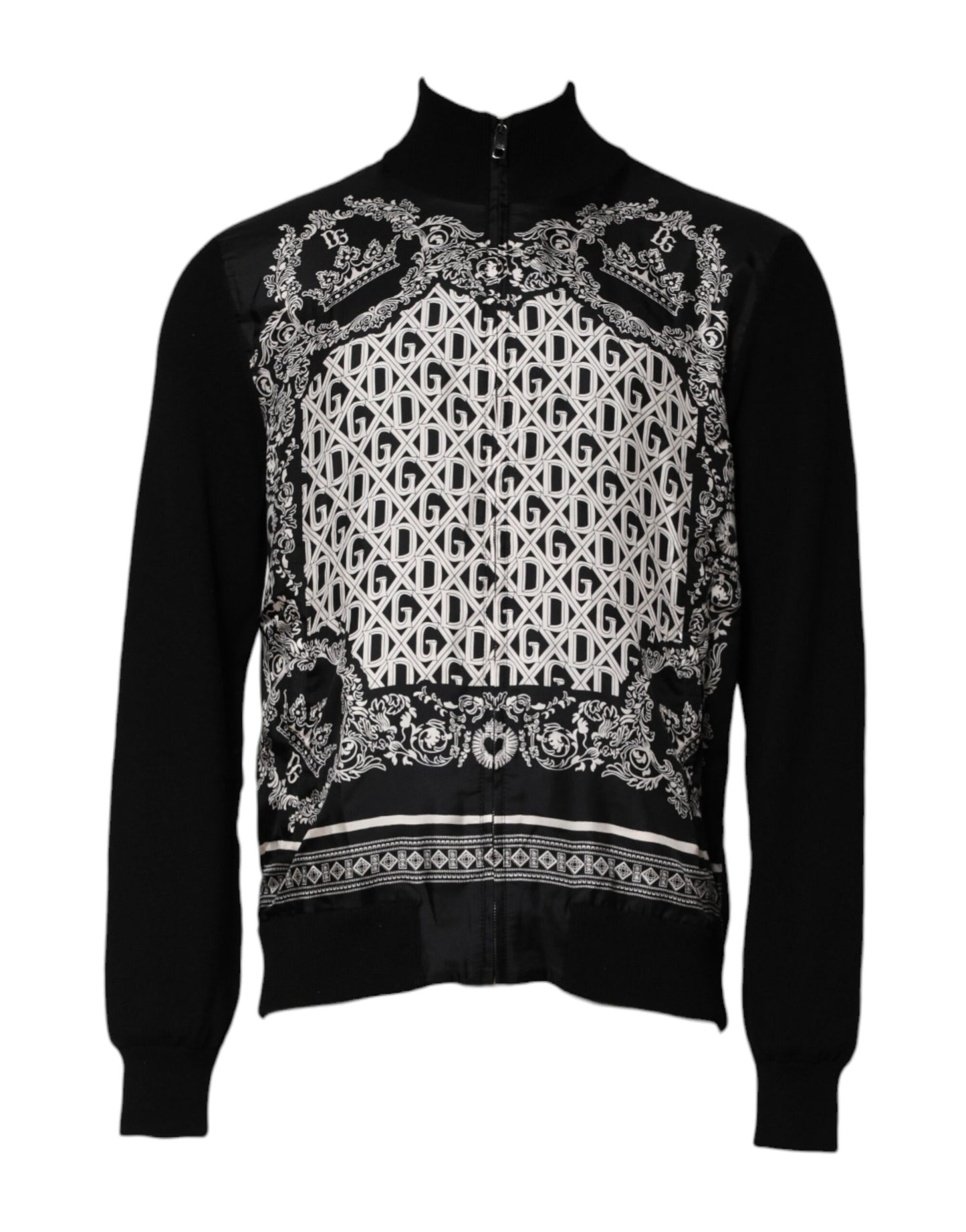 Dolce & Gabbana Black White Bandana Print Full Zip Sweater Dolce & Gabbana