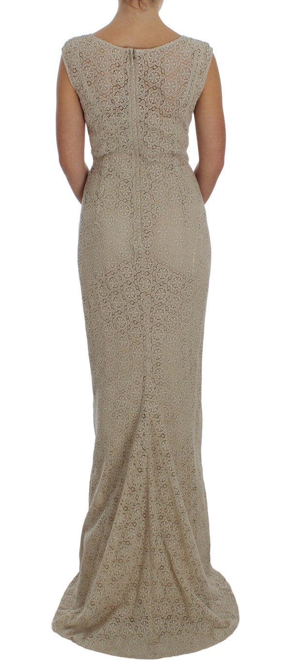 Dolce & Gabbana Beige Ricamo Cutout Cotton Sheath Dress Dolce & Gabbana