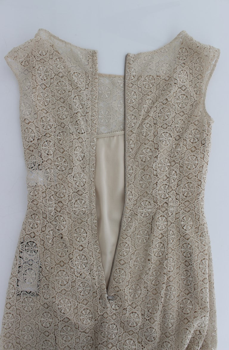 Dolce & Gabbana Beige Ricamo Cutout Cotton Sheath Dress Dolce & Gabbana