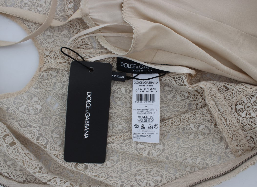 Dolce & Gabbana Beige Ricamo Cutout Cotton Sheath Dress Dolce & Gabbana