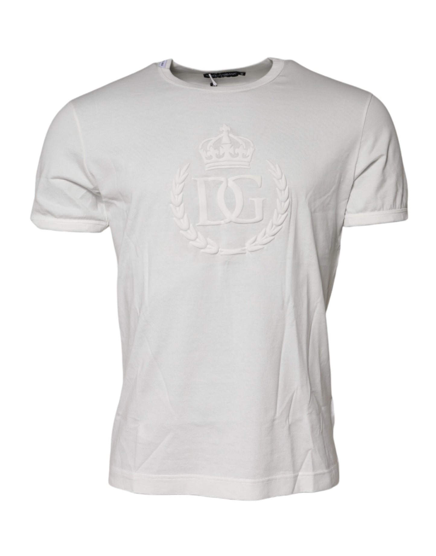 Dolce & Gabbana White Cotton DG Crown Embossed T-shirt Dolce & Gabbana
