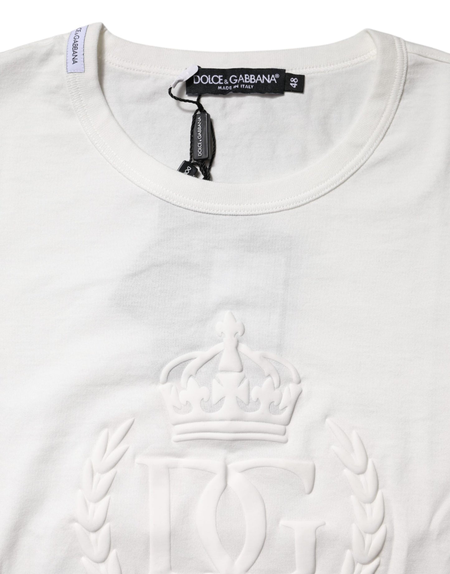 Dolce & Gabbana White Cotton DG Crown Embossed T-shirt Dolce & Gabbana