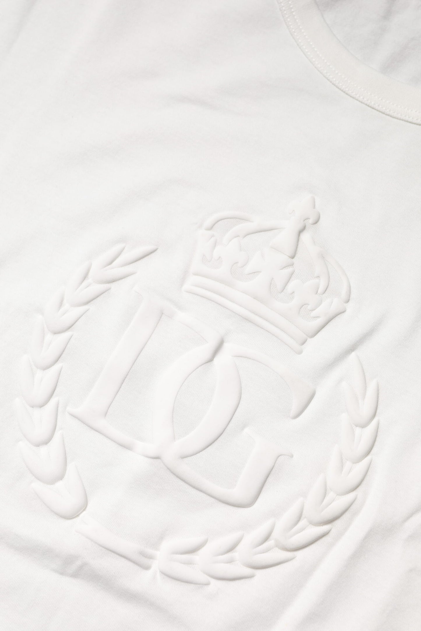 Dolce & Gabbana White Cotton DG Crown Embossed T-shirt Dolce & Gabbana