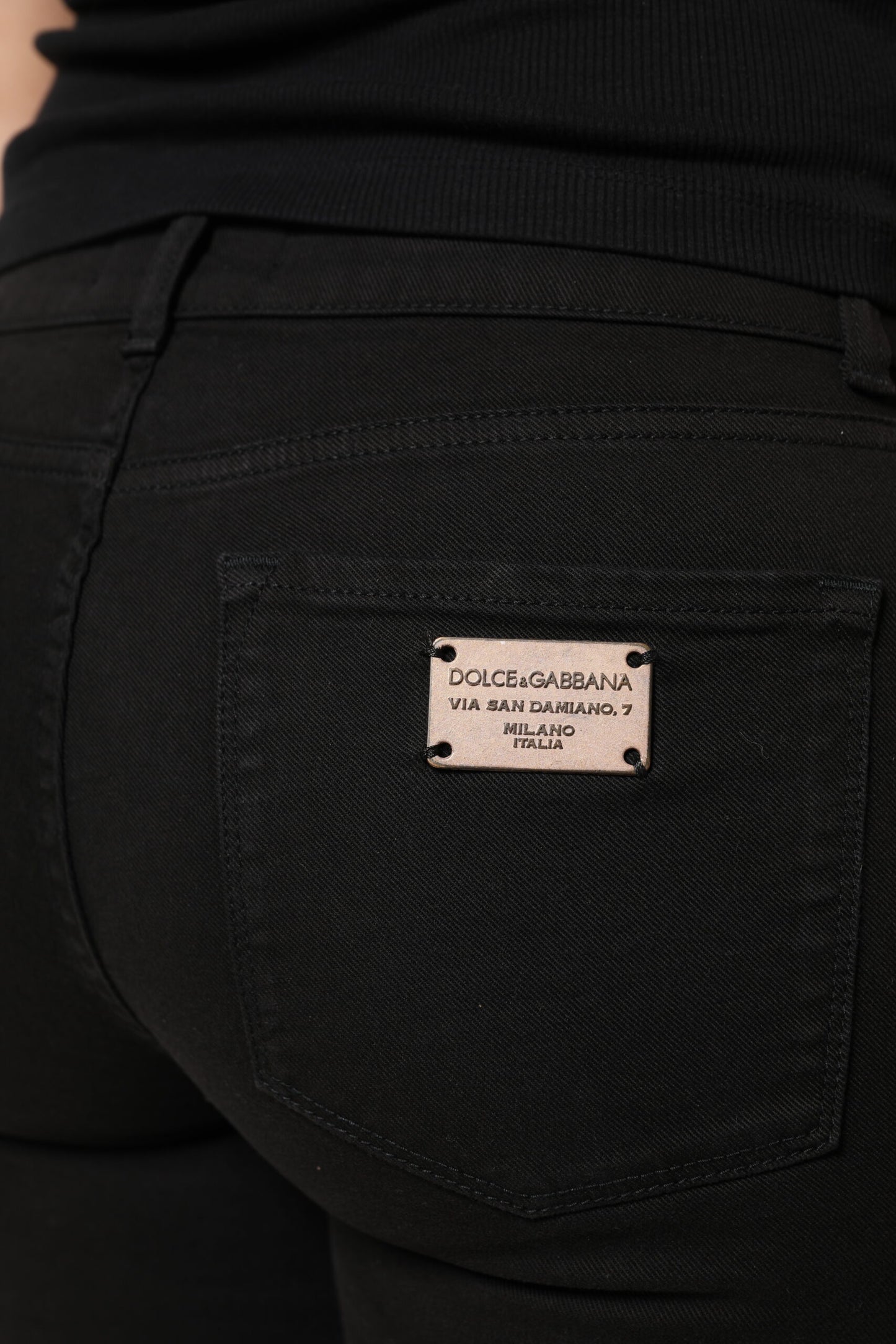 Dolce & Gabbana Black Cotton Logo Mid Waist Skinny Denim Jeans Dolce & Gabbana