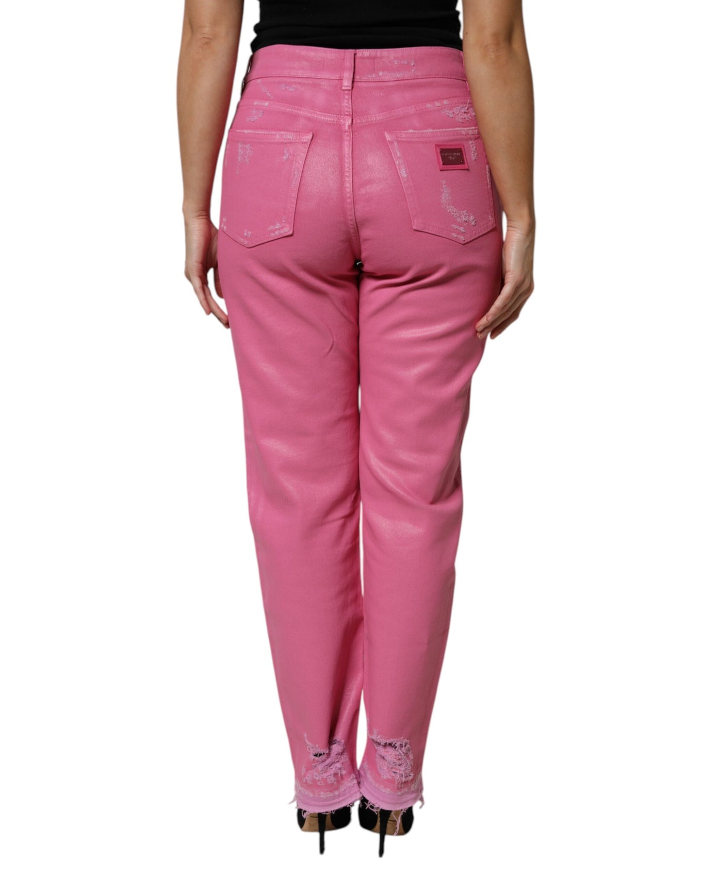 Dolce & Gabbana Pink Tattered Mid Waist Tapered Denim Jeans Dolce & Gabbana