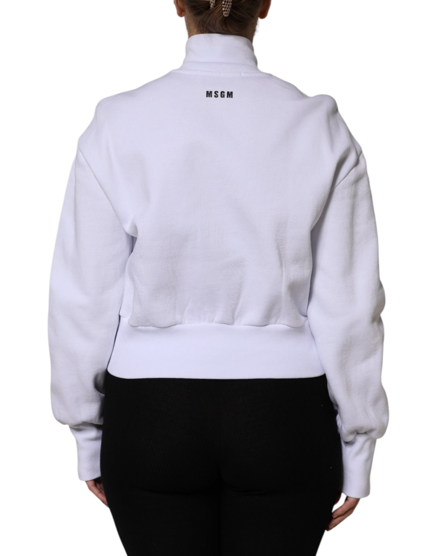 MSGM White Graphic Print Cotton Long Sleeves Full Zip Bomber Jacket MSGM
