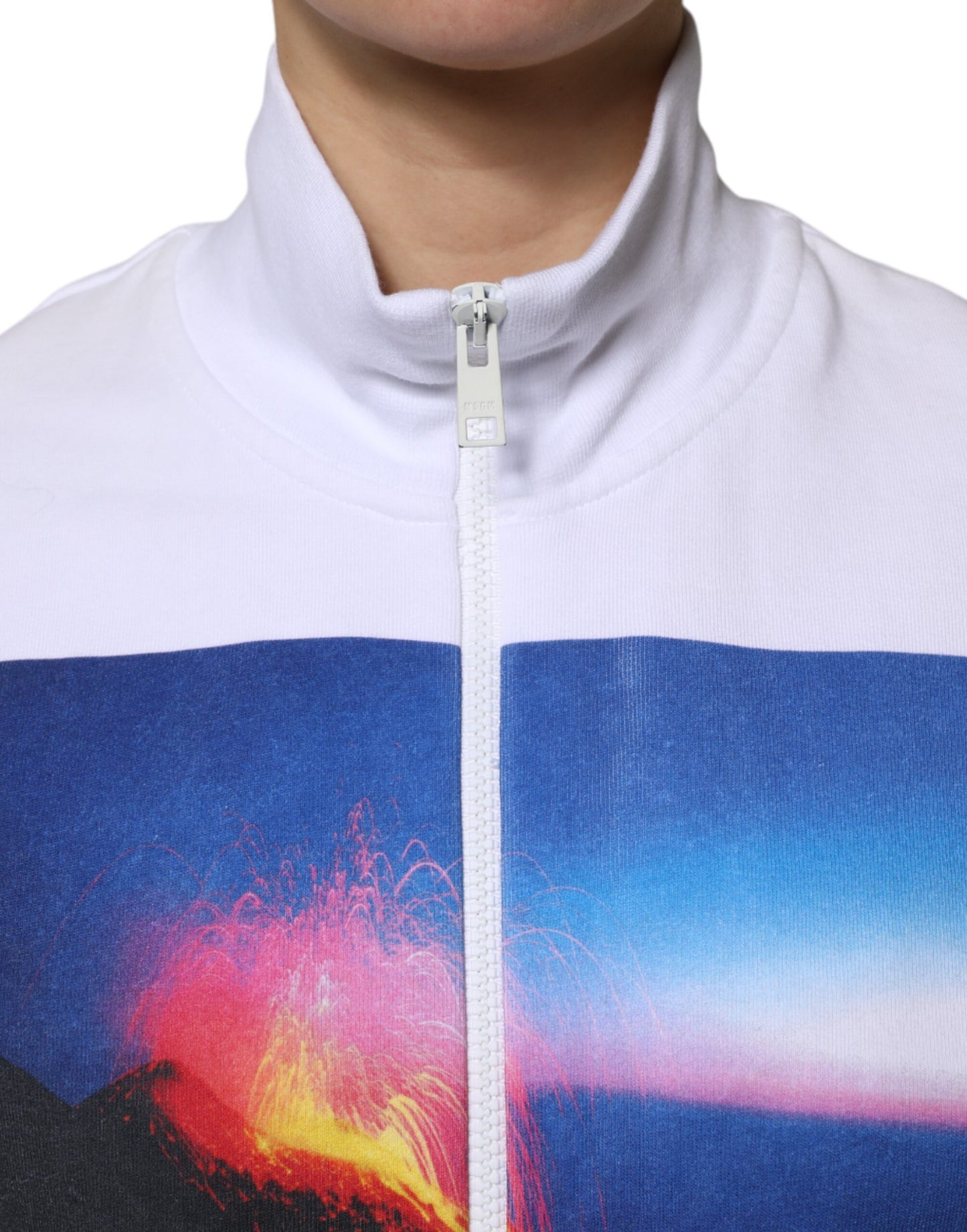 MSGM White Graphic Print Cotton Long Sleeves Full Zip Bomber Jacket MSGM