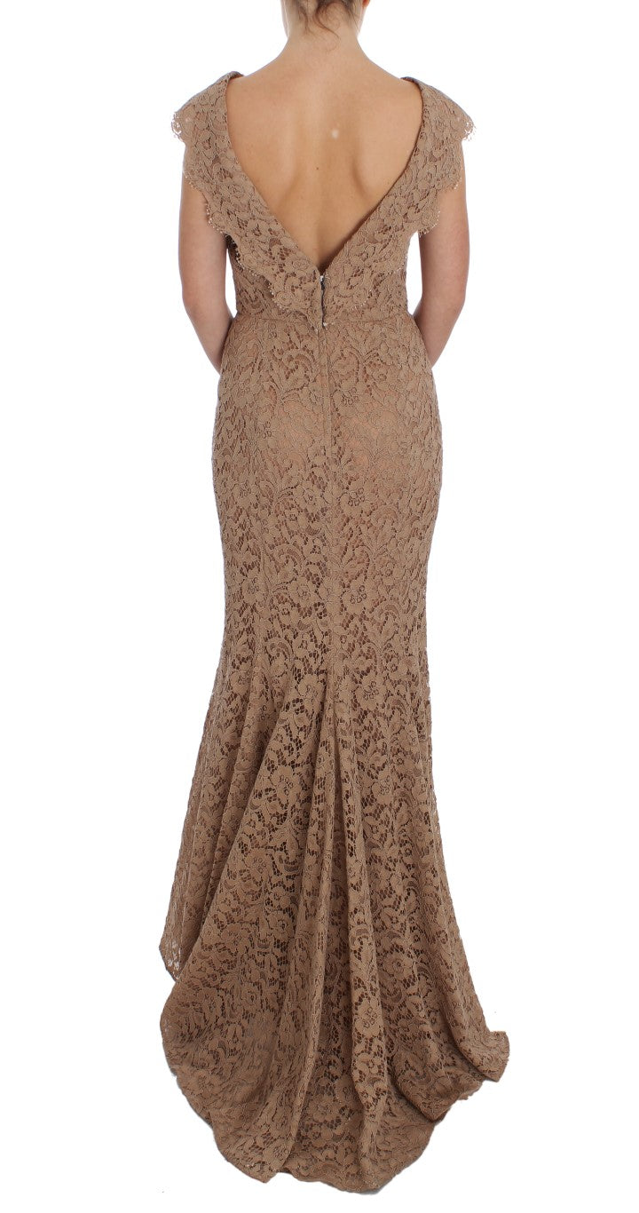 Dolce & Gabbana Pink Floral Lace Full Length Sheath Dress Dolce & Gabbana