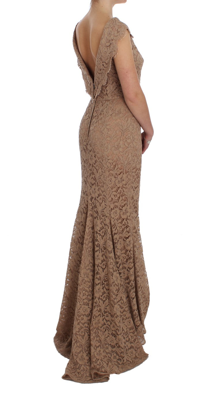 Dolce & Gabbana Pink Floral Lace Full Length Sheath Dress Dolce & Gabbana