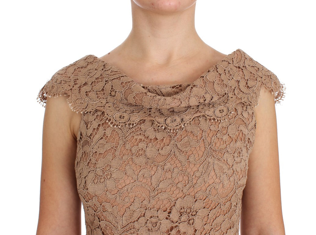 Dolce & Gabbana Pink Floral Lace Full Length Sheath Dress Dolce & Gabbana
