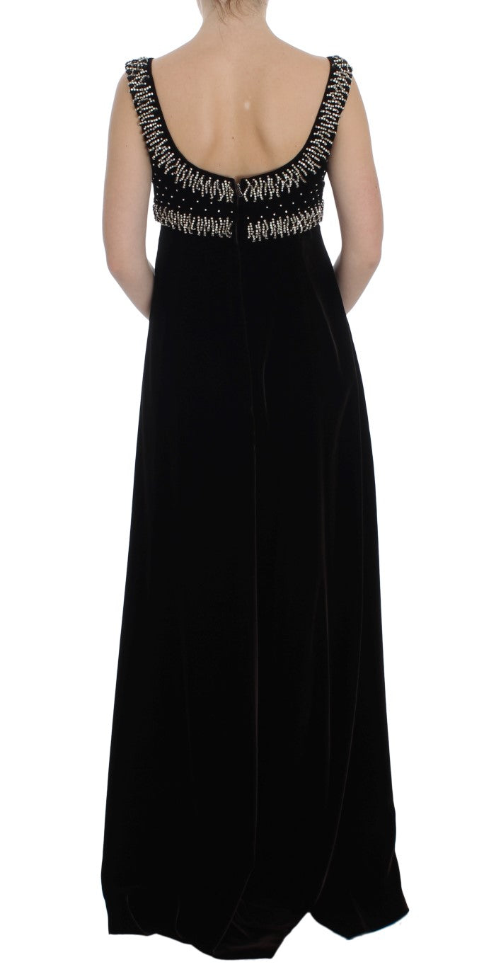 Dolce & Gabbana Brown Velvet Crystal Sheath Gown Dress Dolce & Gabbana