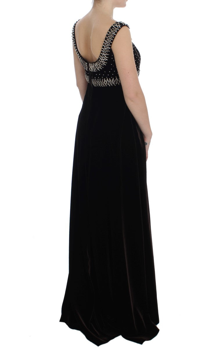 Dolce & Gabbana Brown Velvet Crystal Sheath Gown Dress Dolce & Gabbana