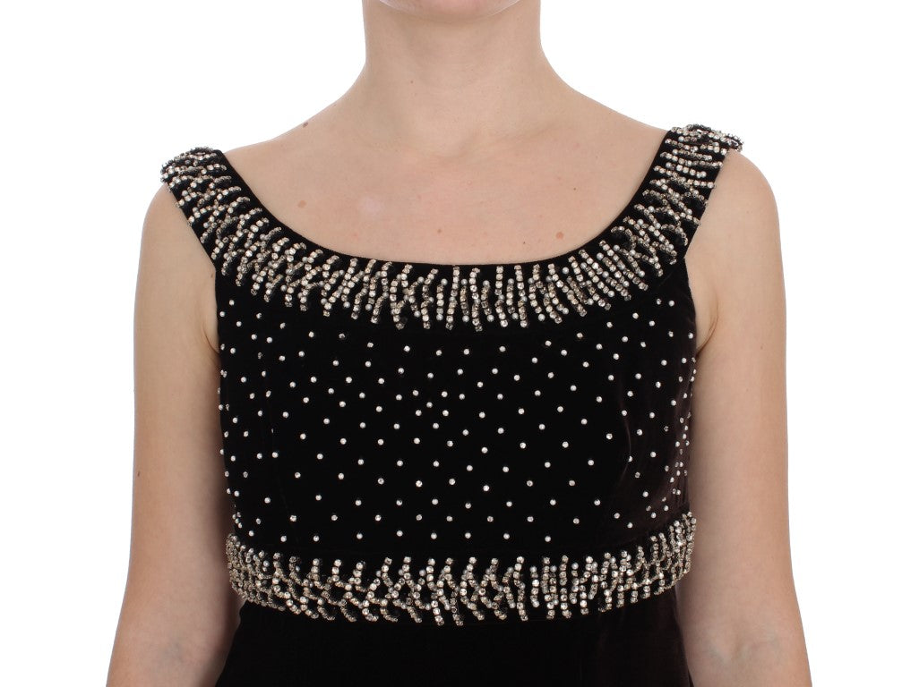 Dolce & Gabbana Brown Velvet Crystal Sheath Gown Dress Dolce & Gabbana