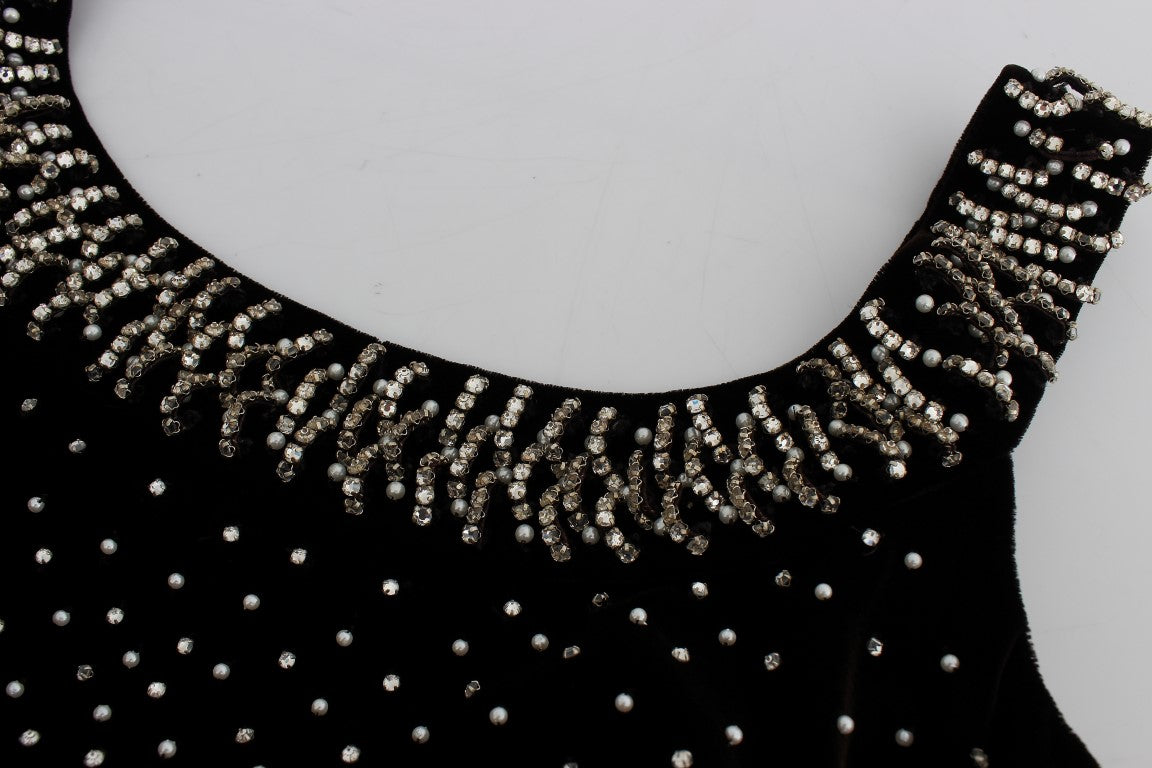 Dolce & Gabbana Brown Velvet Crystal Sheath Gown Dress Dolce & Gabbana