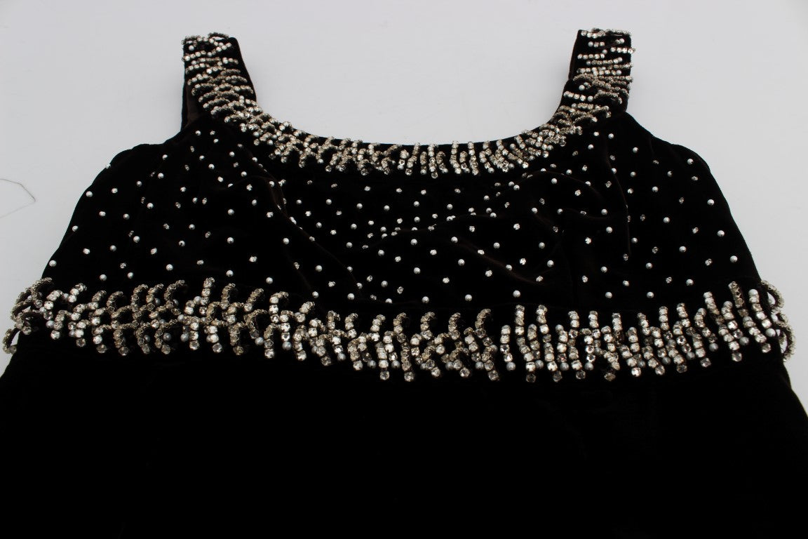 Dolce & Gabbana Brown Velvet Crystal Sheath Gown Dress Dolce & Gabbana