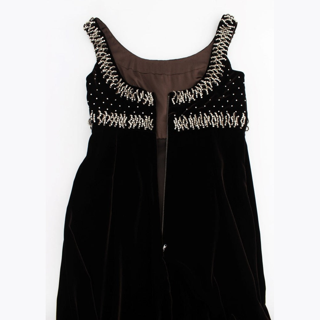 Dolce & Gabbana Brown Velvet Crystal Sheath Gown Dress