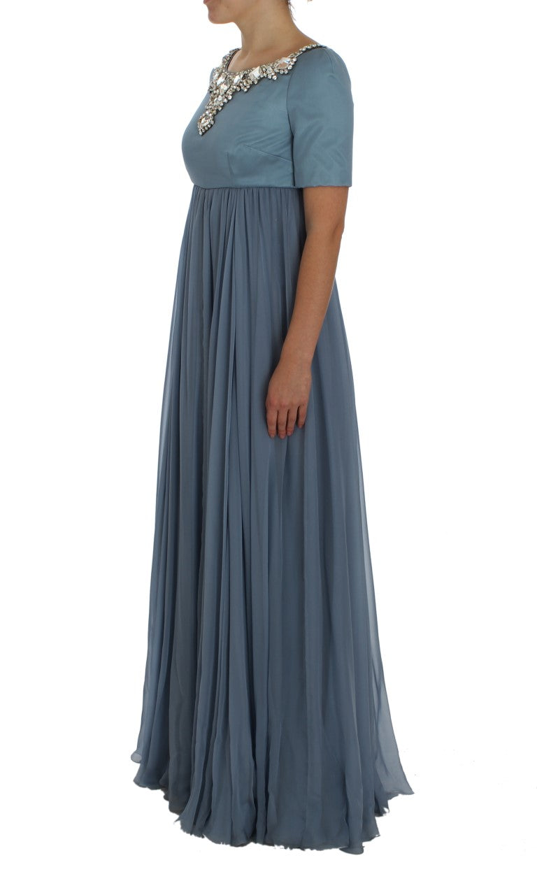 Dolce & Gabbana Blue Silk Crystal Sheath Gown Ball Dress Dolce & Gabbana