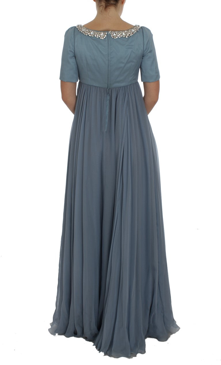 Dolce & Gabbana Blue Silk Crystal Sheath Gown Ball Dress Dolce & Gabbana