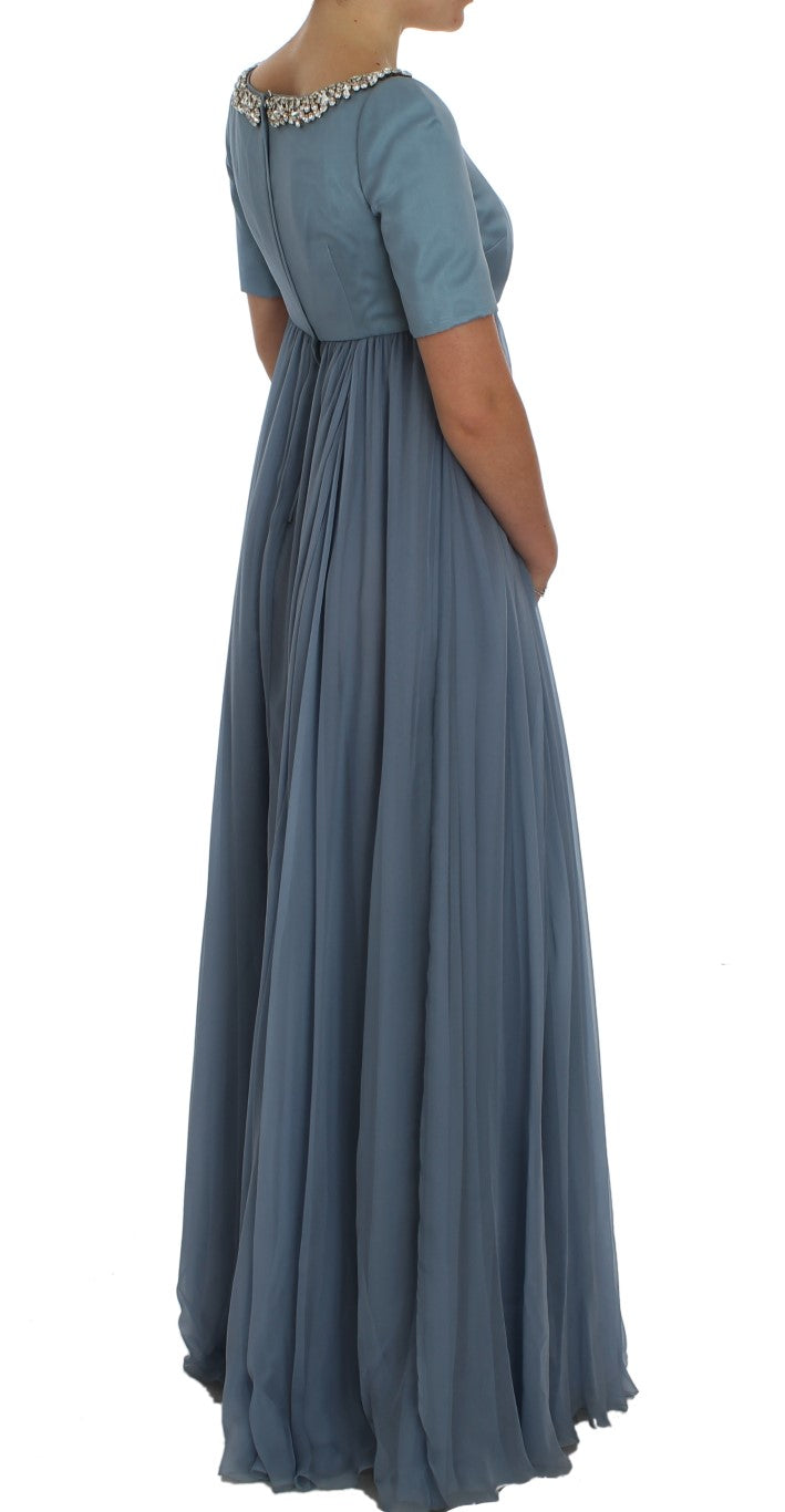 Dolce & Gabbana Blue Silk Crystal Sheath Gown Ball Dress Dolce & Gabbana