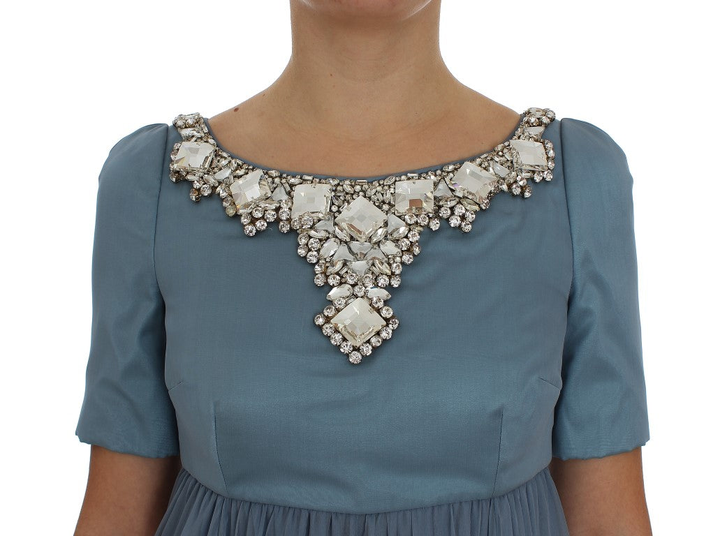 Dolce & Gabbana Blue Silk Crystal Sheath Gown Ball Dress Dolce & Gabbana