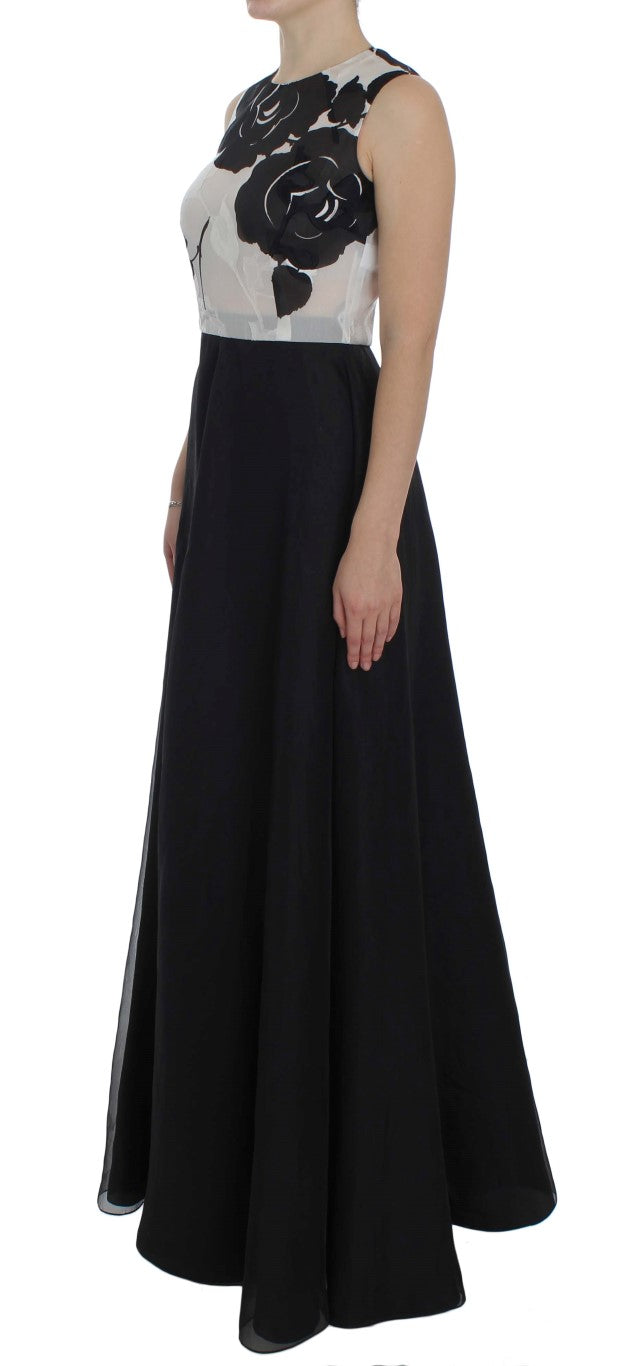 Dolce & Gabbana Black White Floral Silk Sheath Gown Dress Dolce & Gabbana