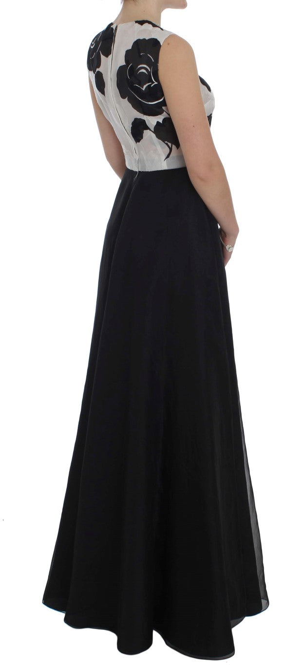Dolce & Gabbana Black White Floral Silk Sheath Gown Dress Dolce & Gabbana