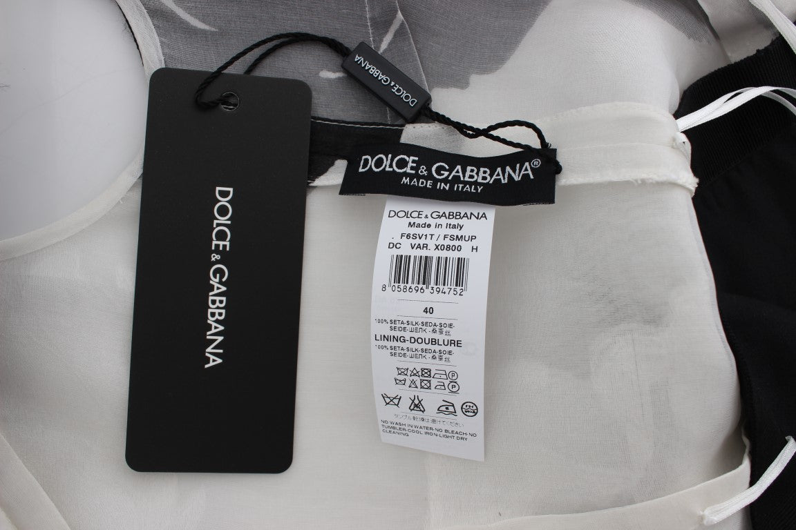 Dolce & Gabbana Black White Floral Silk Sheath Gown Dress Dolce & Gabbana