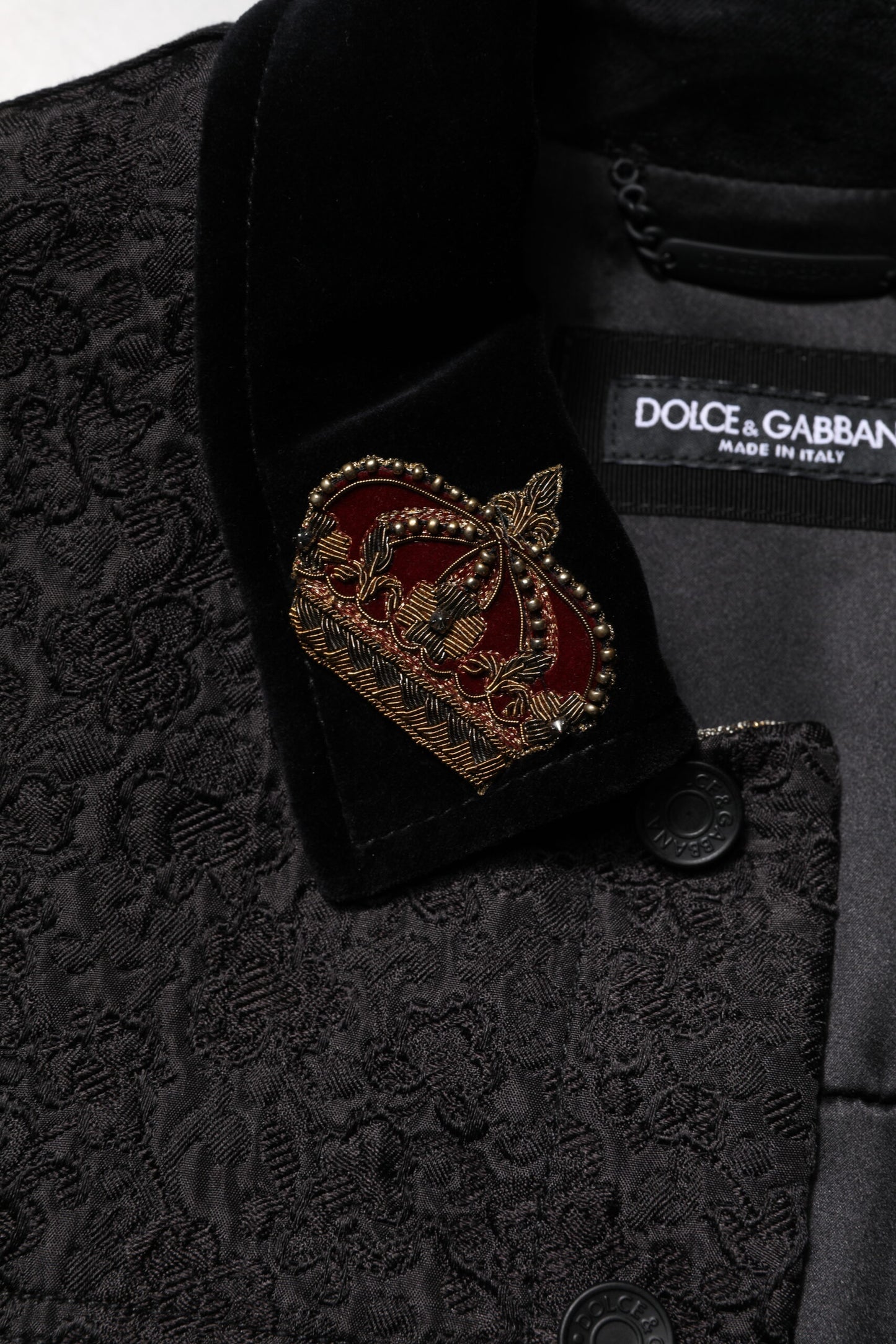 Dolce & Gabbana Black Gold Floral Jacquard Men Biker Jacket Dolce & Gabbana