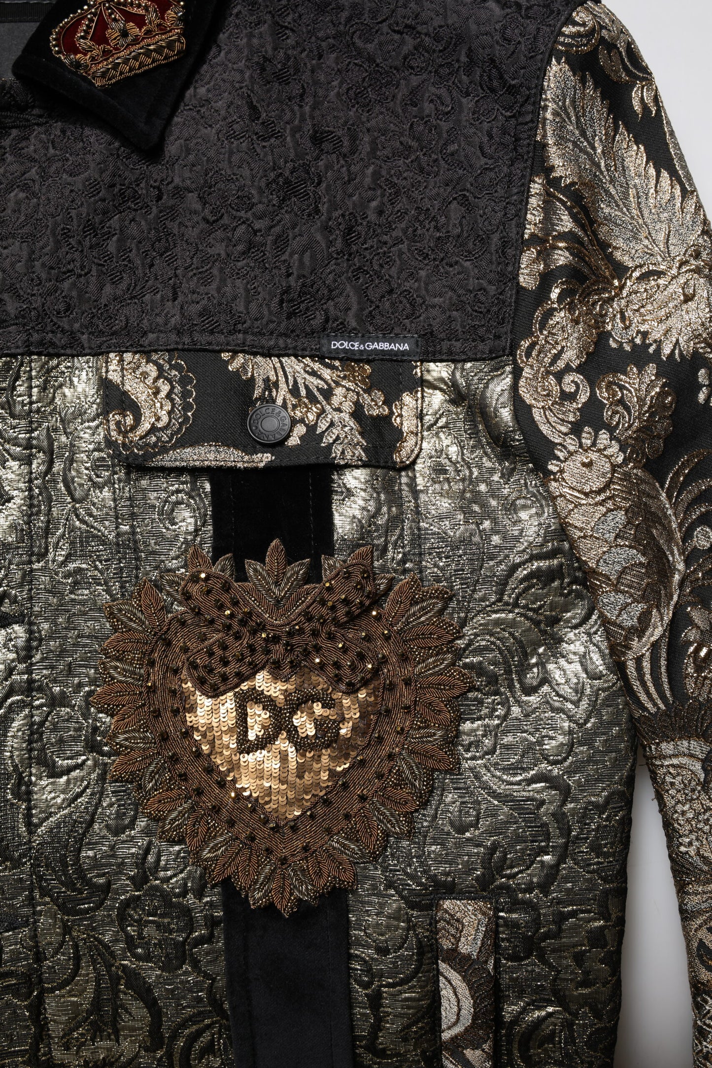 Dolce & Gabbana Black Gold Floral Jacquard Men Biker Jacket Dolce & Gabbana